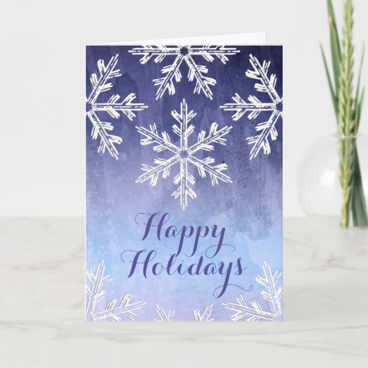 冬のスノーフレークブルーウォーターカラービジネス シーズンカード (正面)