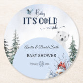 冬のスノーフレークベビーコールド外ベアフクロウ ラウンドペーパーコースター (正面)