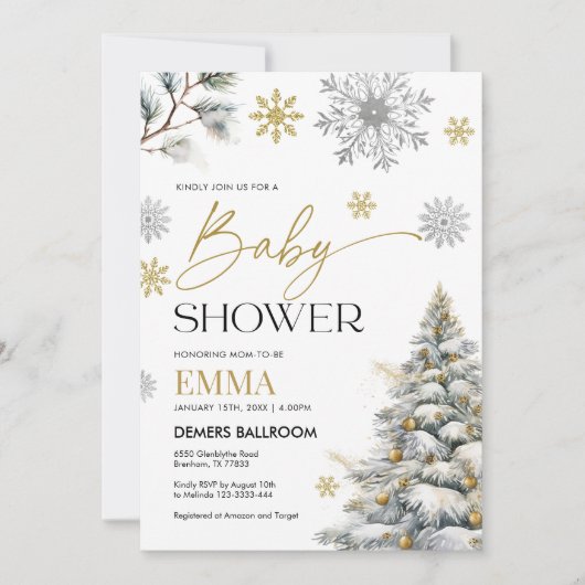 冬のスノーフレークベビーシャワー招待状 招待状 (正面)