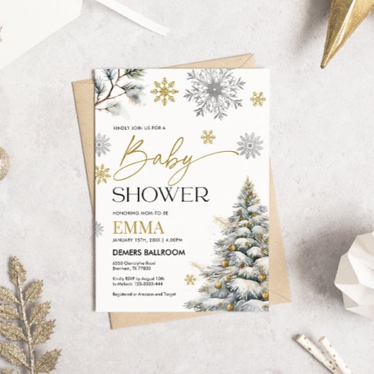 冬のスノーフレークベビーシャワー招待状 招待状