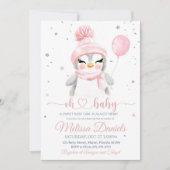 冬のスノーフレークペンギン招待状ベビーシャワー 招待状 (正面)