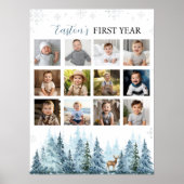 冬のスノーフレーク初年フォトマイルストーンサイン ポスター (正面)