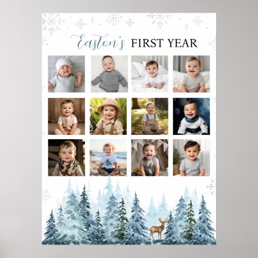冬のスノーフレーク初年フォトマイルストーンサイン ポスター (正面)