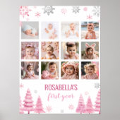 冬のスノーフレーク初年フォトマイルストーンサイン ポスター (正面)