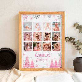 冬のスノーフレーク初年フォトマイルストーンサイン ポスター