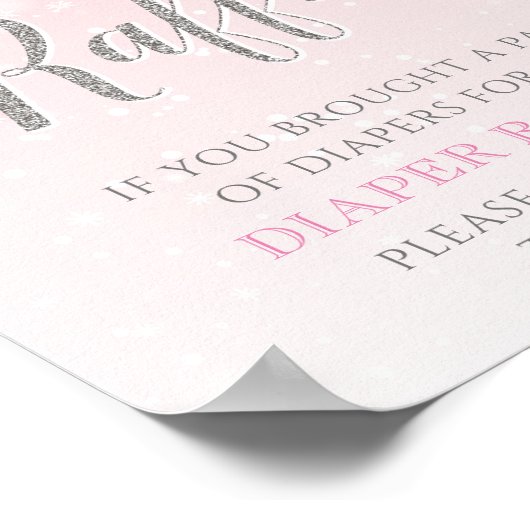 冬のスノーフレーク女の子の赤ちゃんシャワーおむつラッフル ポスター (角)