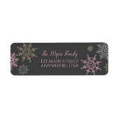 冬のスノーフレーク差出人住所ラベルダークグレー ラベル (正面)