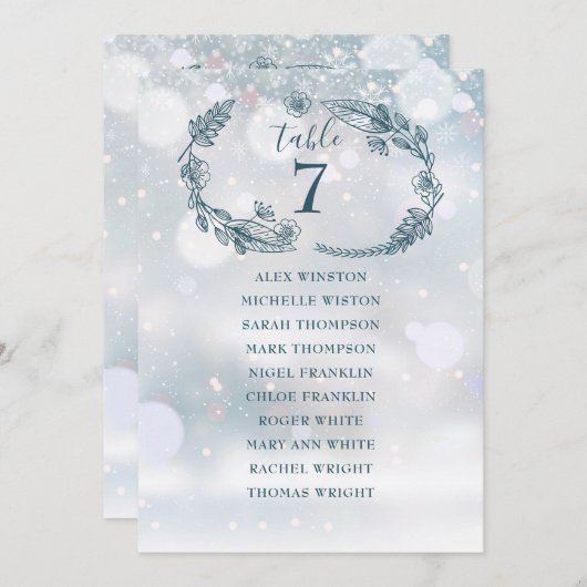 冬のスノーフレーク座席表の番号 招待状 (正面/裏面)