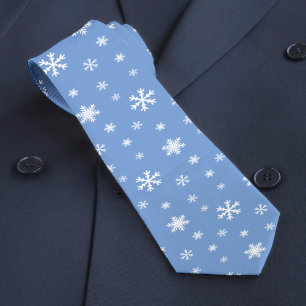 冬のスノーフレーク模様ライトブルークリスマス ネクタイ