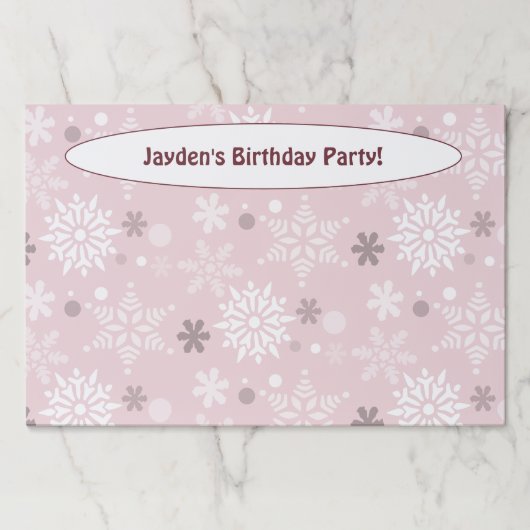 冬のスノーフレーク淡い色のピンクの誕生日パーティー ペーパーパッド (正面)