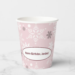 冬のスノーフレーク淡い色の – ピンクハッピーバースデー 紙コップ