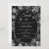 冬のスノーフレーク甘い16誕生日パーティー 招待状 (正面)