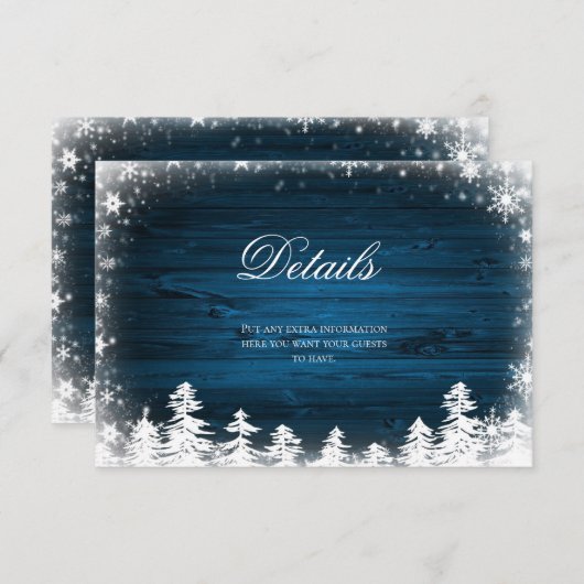 冬のスノーフレーク素朴詳細カードの挿入 招待状 (正面/裏面)