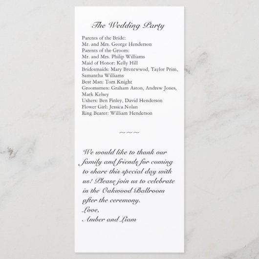 冬のスノーフレーク結婚式 プログラム（白） プログラム (裏面)