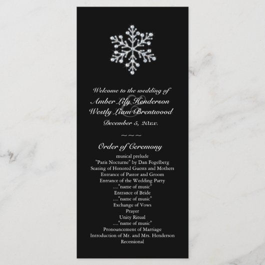 冬のスノーフレーク結婚式 プログラム（黒） プログラム (正面)
