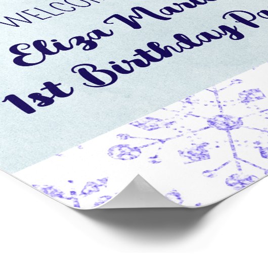 冬のスノーフレーク誕生日パーティーサイン ポスター (角)