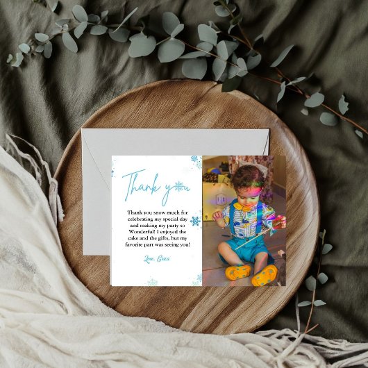 冬のスノーフレーク誕生日写真サンキューカード カード