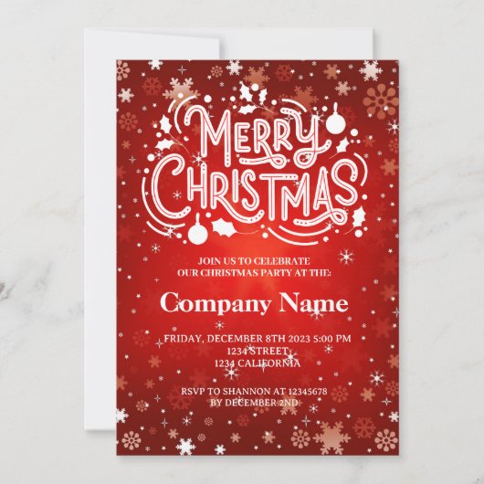 冬のスノーフレーク赤い白メリークリスマスパーティー 招待状 (正面)