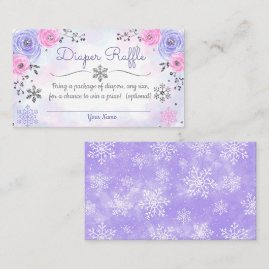 冬のスノーフレーク赤ちゃんシャワーおむつラッフルカード エンクロージャーカード (正面/裏面)