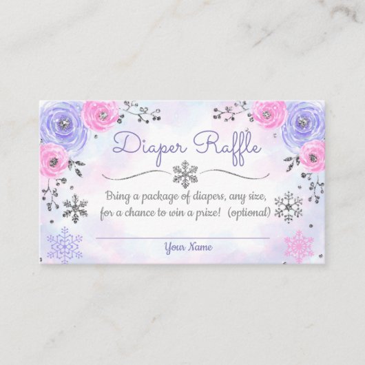 冬のスノーフレーク赤ちゃんシャワーおむつラッフルカード エンクロージャーカード (正面)