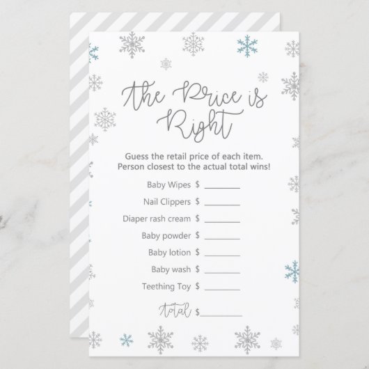 冬のスノーフレーク赤ちゃんシャワーゲーム印刷 (正面/裏面)