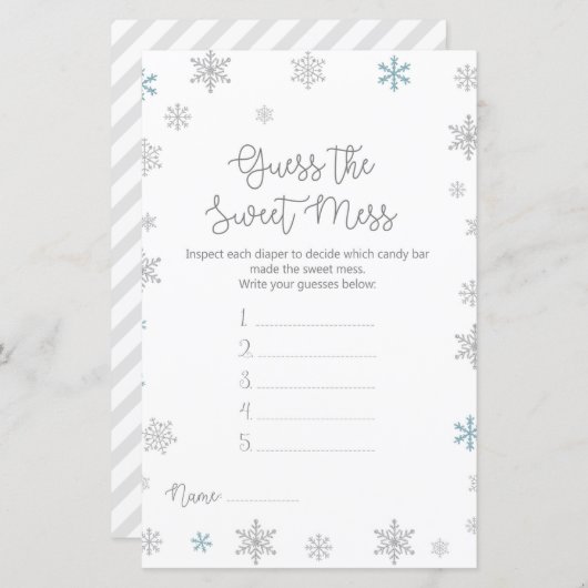 冬のスノーフレーク赤ちゃんシャワーゲーム印刷 (正面/裏面)