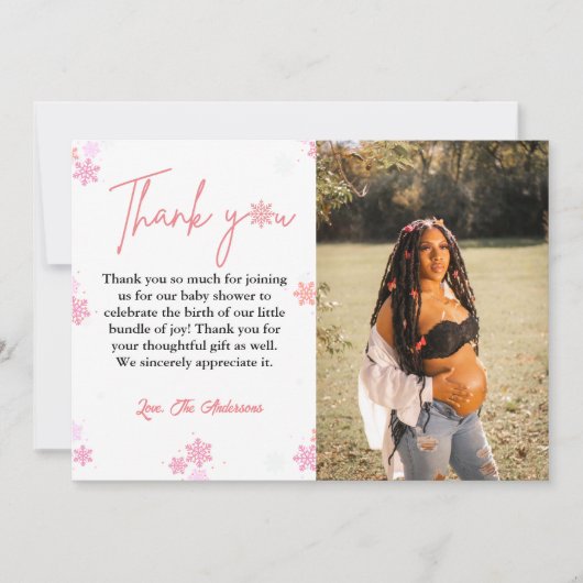 冬のスノーフレーク赤ちゃんシャワーサンキューカード カード (正面)