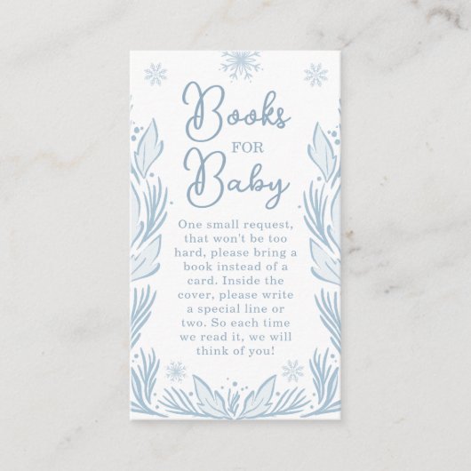 冬のスノーフレーク赤ちゃんシャワーブックベビーカード エンクロージャーカード (正面)