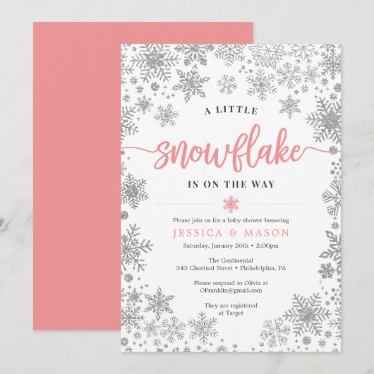 冬のスノーフレーク赤ちゃんシャワー招待状カード プログラム (正面/裏面)