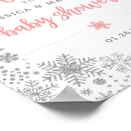 冬のスノーフレーク赤ちゃんシャワー歓迎サイン ポスター (角)