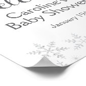 冬のスノーフレーク銀の赤ちゃんシャワー歓迎サイン ポスター (角)