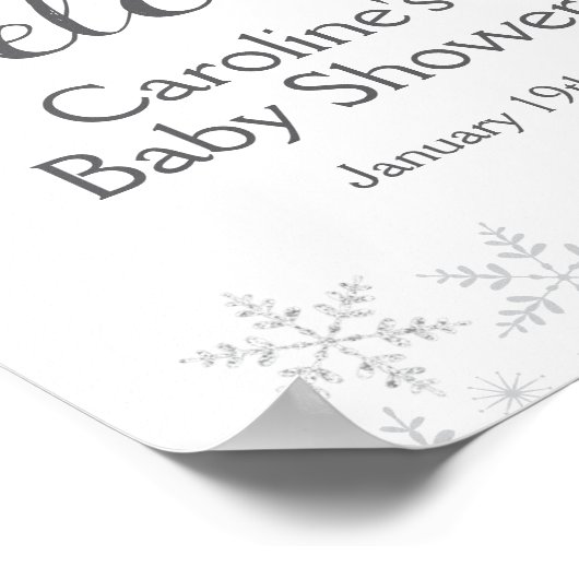 冬のスノーフレーク銀の赤ちゃんシャワー歓迎サイン ポスター (角)