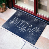 冬のスノーフレーク雪のネイビーブルークリスマス ドアマット