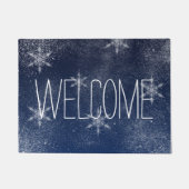 冬のスノーフレーク雪のネイビーブルークリスマス ドアマット (正面)
