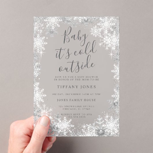 冬のスノーフレーク霜の赤ちゃんシャワー アクリル招待状 (インサイチュ (ポータブル))