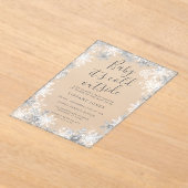 冬のスノーフレーク霜の赤ちゃんシャワー アクリル招待状 (レイダウン)