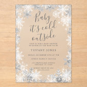 冬のスノーフレーク霜の赤ちゃんシャワー アクリル招待状 (正面)