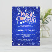 冬のスノーフレーク青い白いメリークリスマスパーティー 招待状 (スタンド正面)