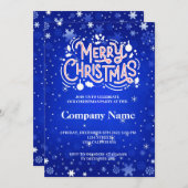 冬のスノーフレーク青い白いメリークリスマスパーティー 招待状 (正面/裏面)