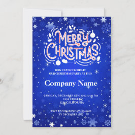 冬のスノーフレーク青い白いメリークリスマスパーティー 招待状