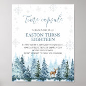 冬のスノーフレーク鹿誕生日タイムカプセルサイン ポスター (正面)