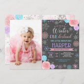 冬のスノーフレーク1stバースデーフォト招待状 招待状 (正面/裏面)