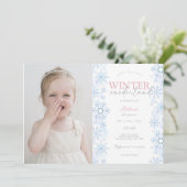 冬のスノーフレーク1st誕生日のOnederland写真 招待状 (スタンド正面)