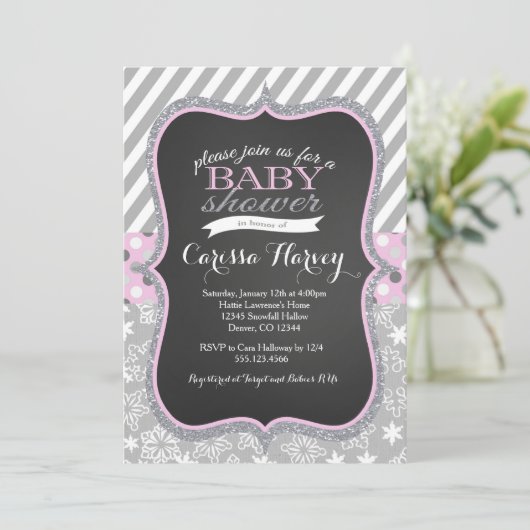 冬のスノーフレーク·ガール·ベビー·シャワーの招待 招待状 (スタンド正面)