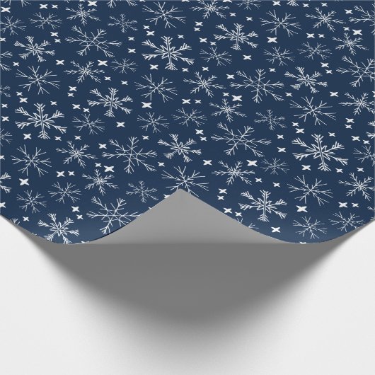 冬のスノーフレーク·ネービー·ブルー ラッピングペーパー (角)