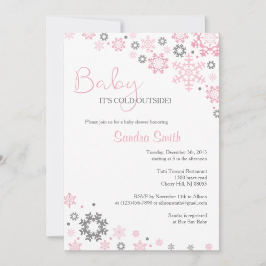 冬のスノーフレーク·ベビーシャワー招待状が少女向け 招待状 (正面)