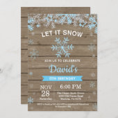 冬のスノーフレ素朴ークブルーシルバーボーイ誕生日 招待状 (正面/裏面)
