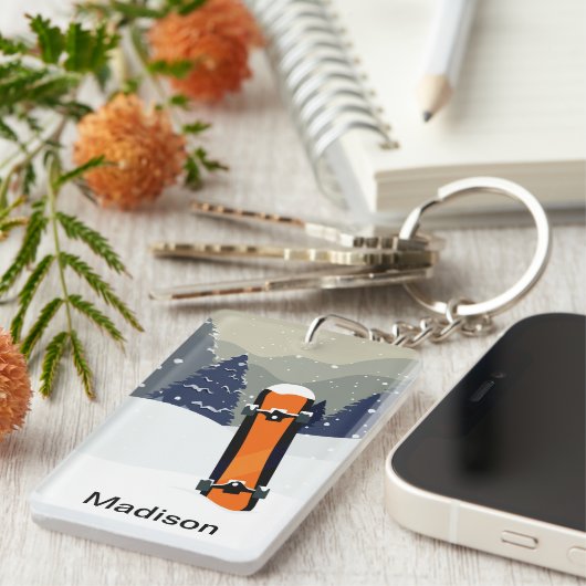 冬のスノーボードの名前をカスタムするのキーホルダー キーホルダー (正面右)