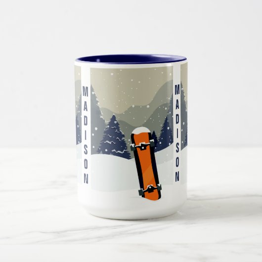 冬のスノーボードの名前をカスタムするのマグ マグカップ (中央)