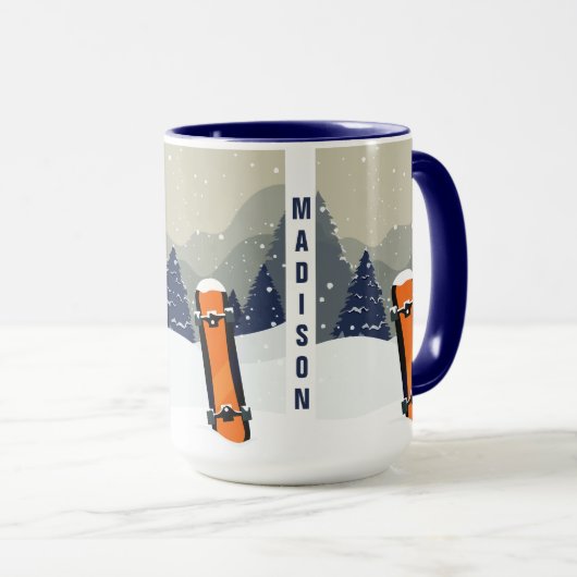 冬のスノーボードの名前をカスタムするのマグ マグカップ (正面右)